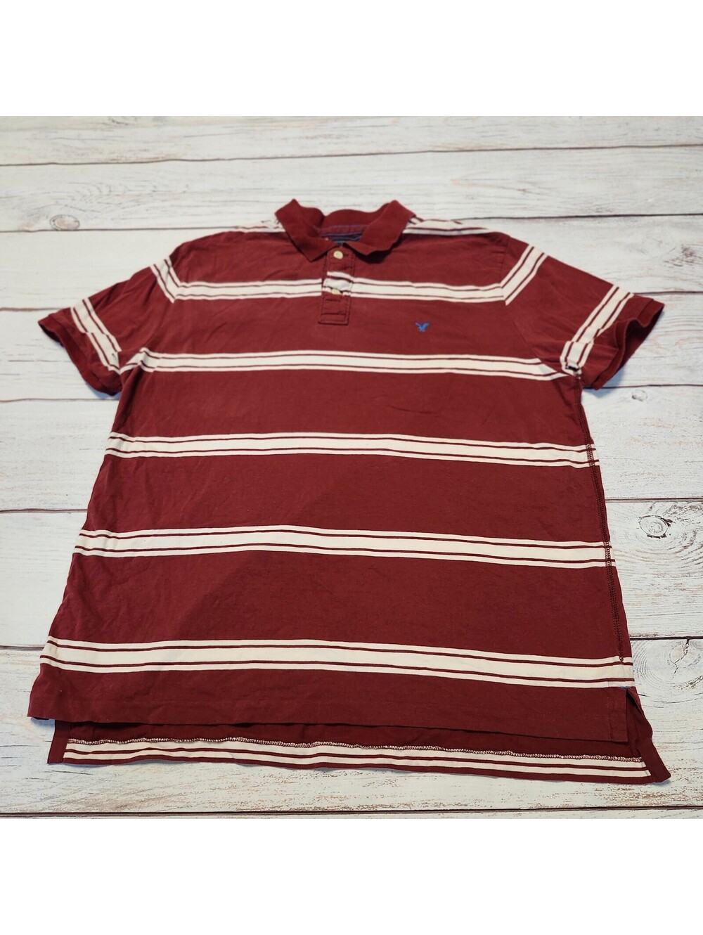 American Eagle Outfitters The Eagle Polo Shirt XL Burgundy with White Stripes